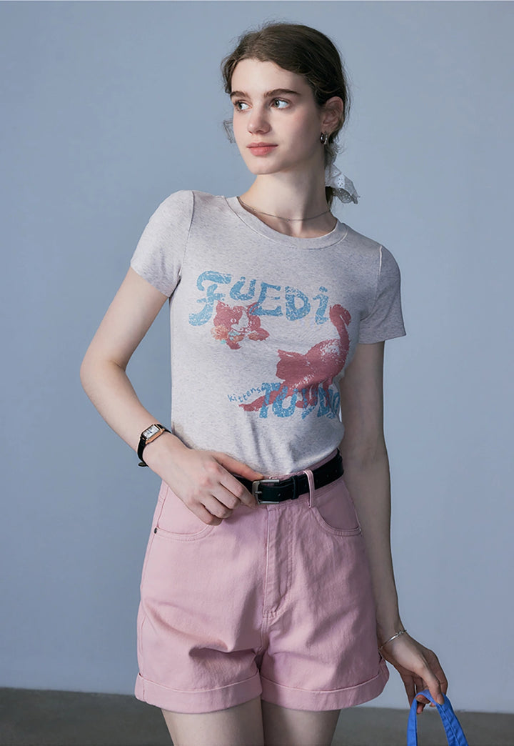 Women's Graphic Cat Print T-Shirt