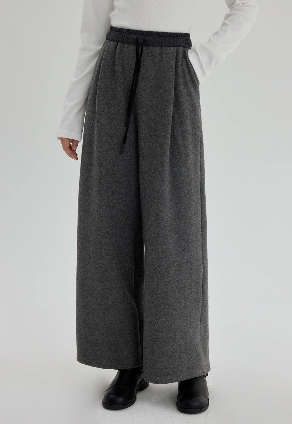 Wide-Leg Drawstring Woolen Casual Pants