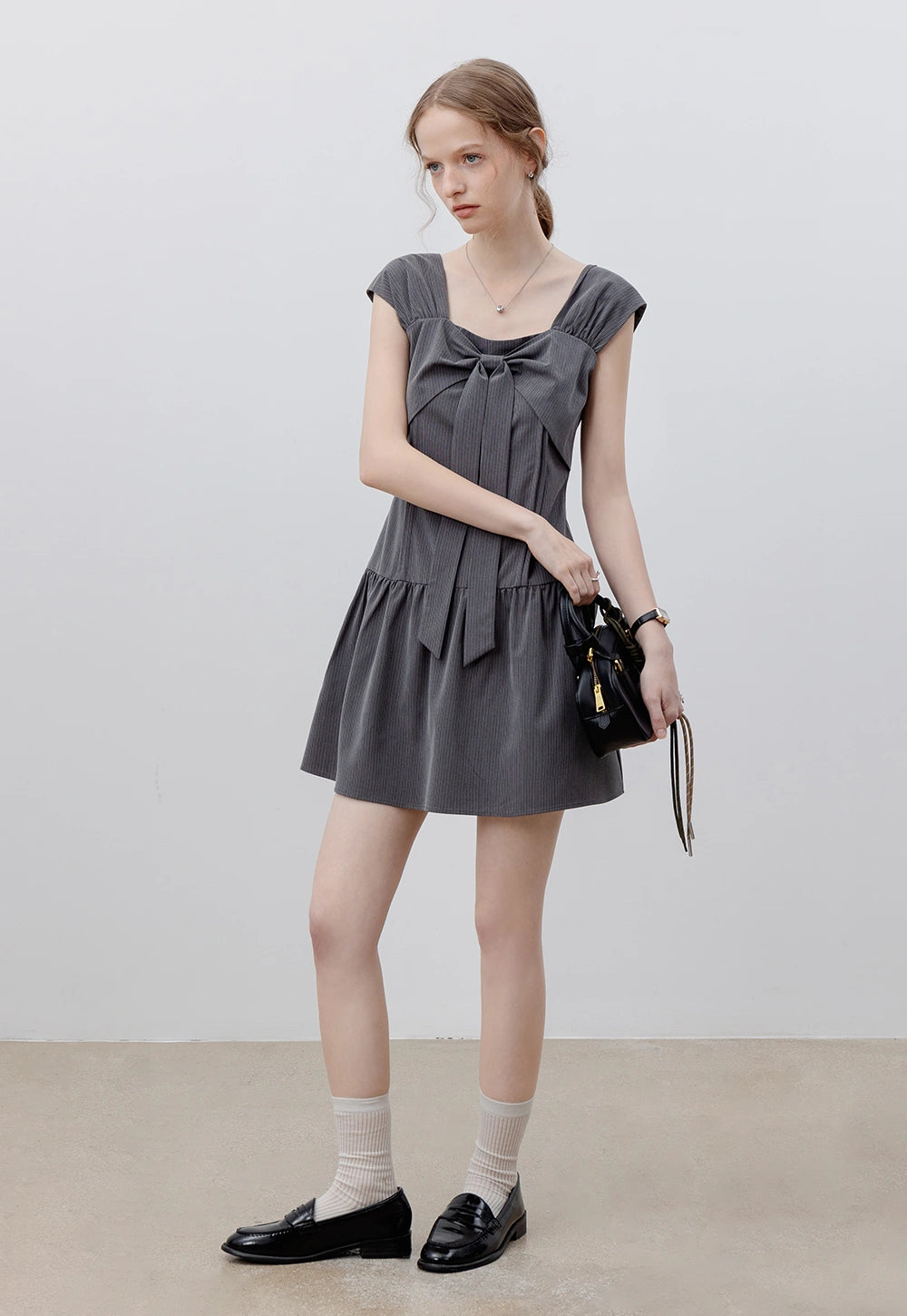 Women's Grey Dress with Bow Detail