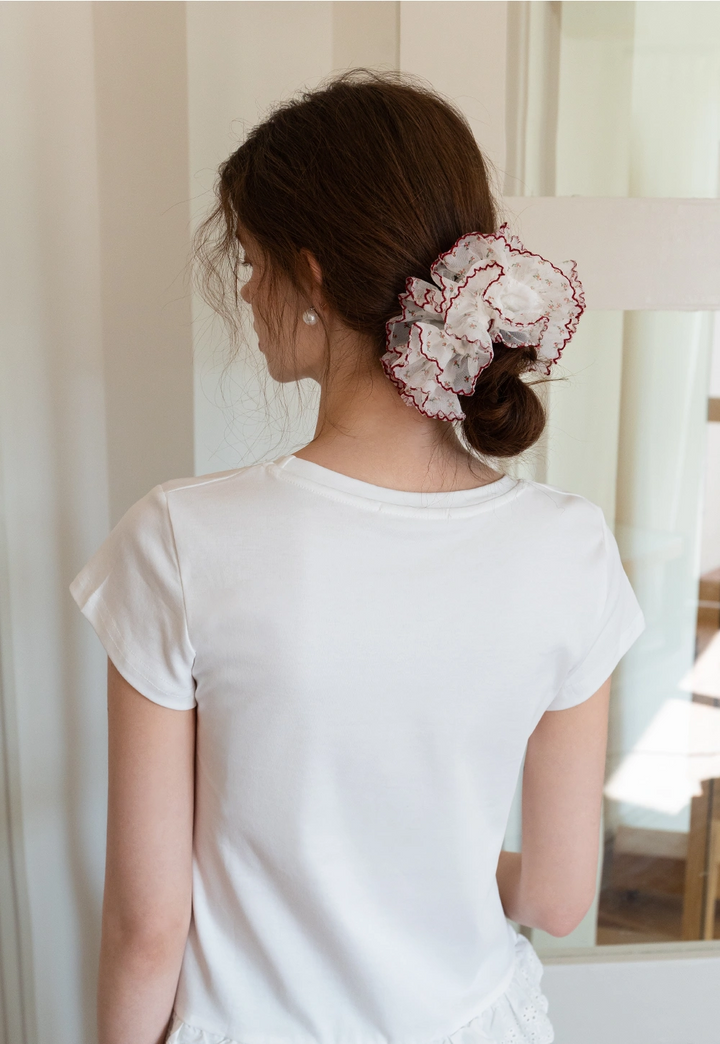 Lace and Floral Mesh Scrunchie