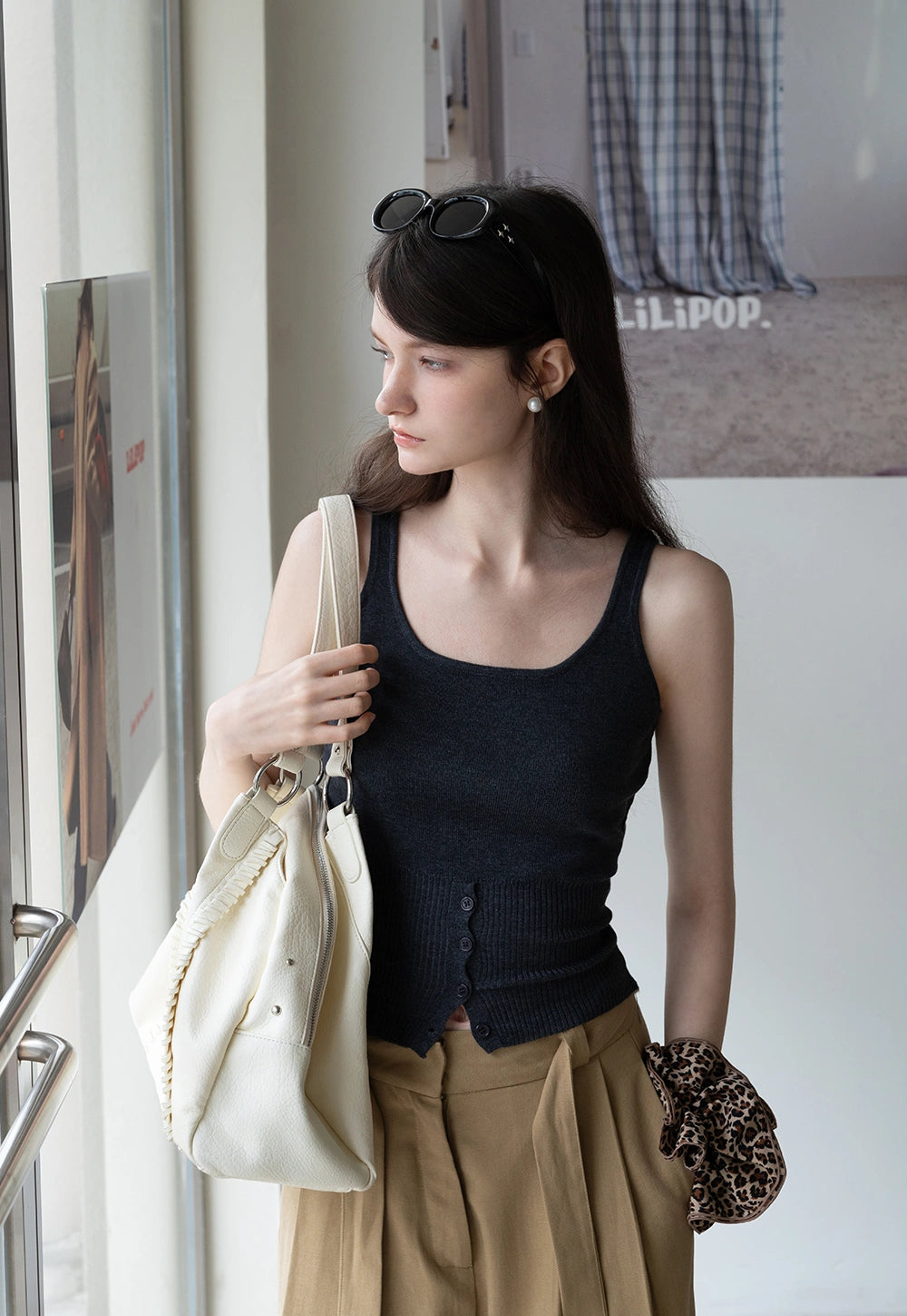 Button-Slit Knit Tank Top