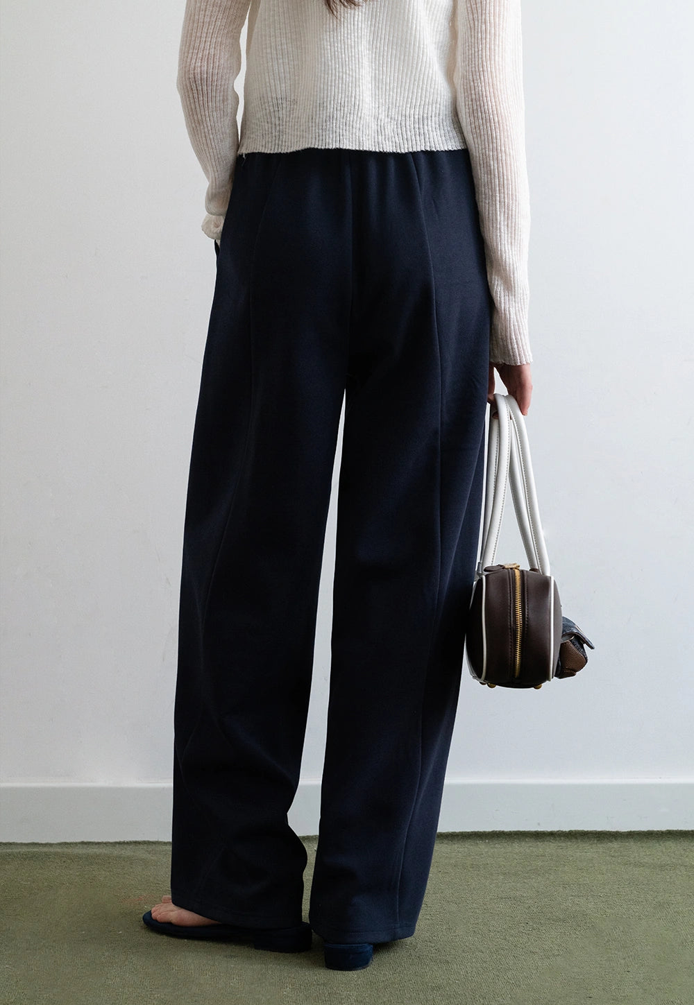 Comfortable Navy Wide-Leg Elastic Waist Pants