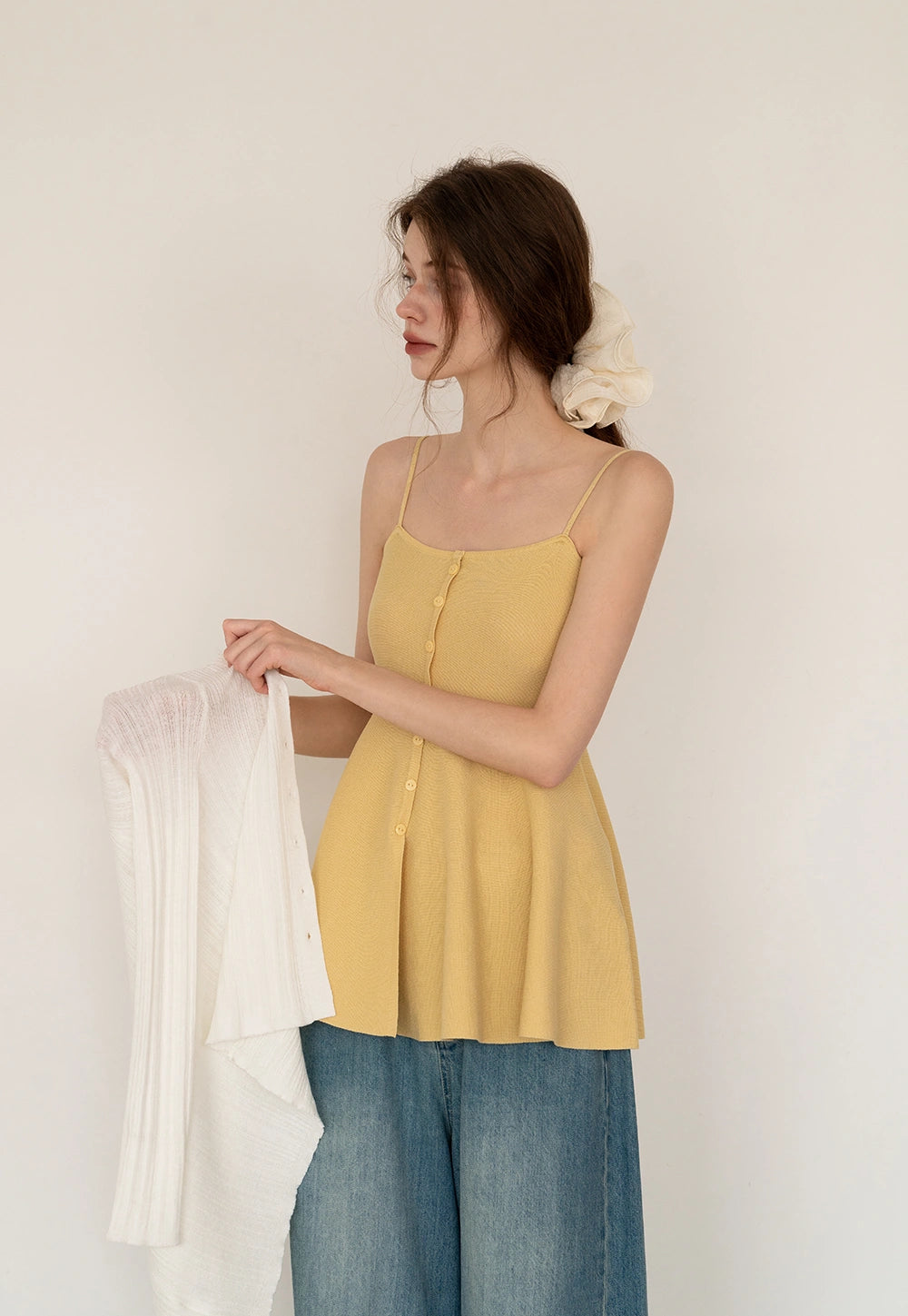 Button-Front Split Knit Cami Top