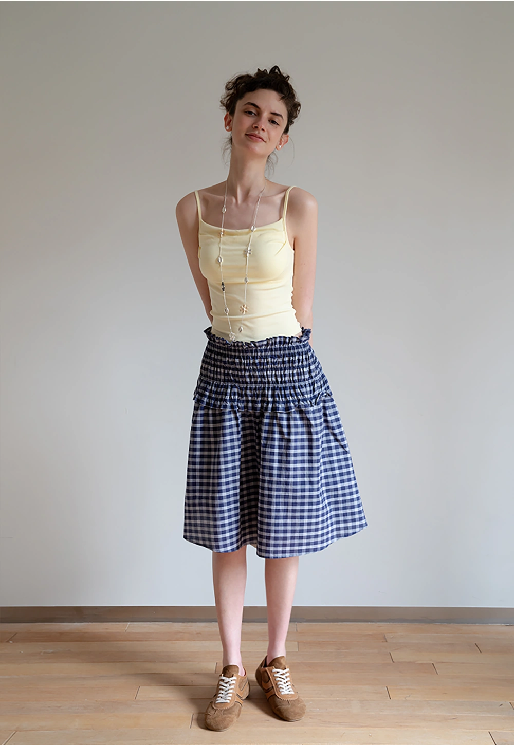 Women's Plaid Smocked High Waist Skirt