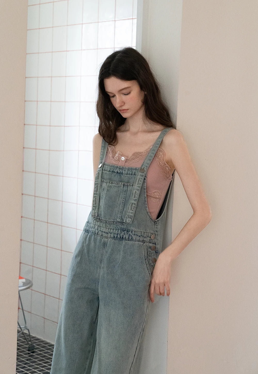 Straight-Leg Loose Fit Denim Overalls