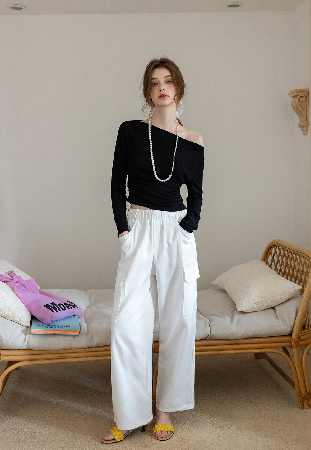 Wide-Leg Cargo Pants with Elastic Waist