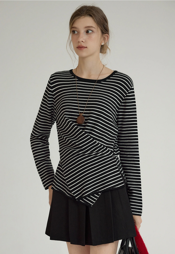 Women's Striped Asymmetric Hem Long Sleeve Top