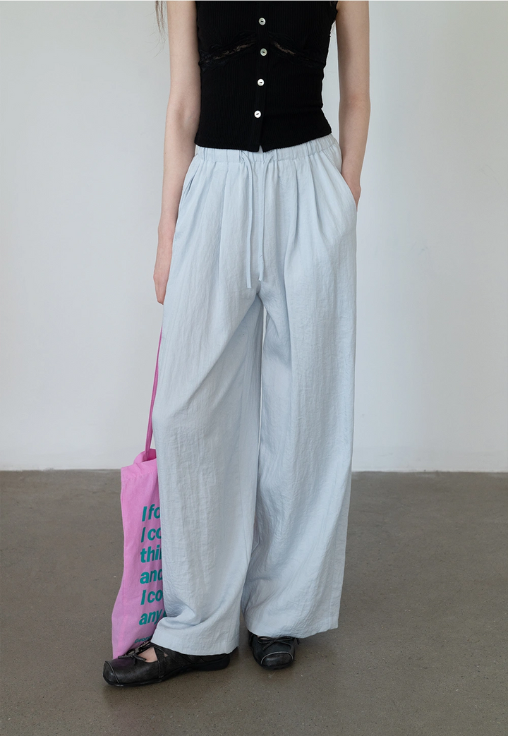 Lightweight Wide-Leg Drawstring Pants