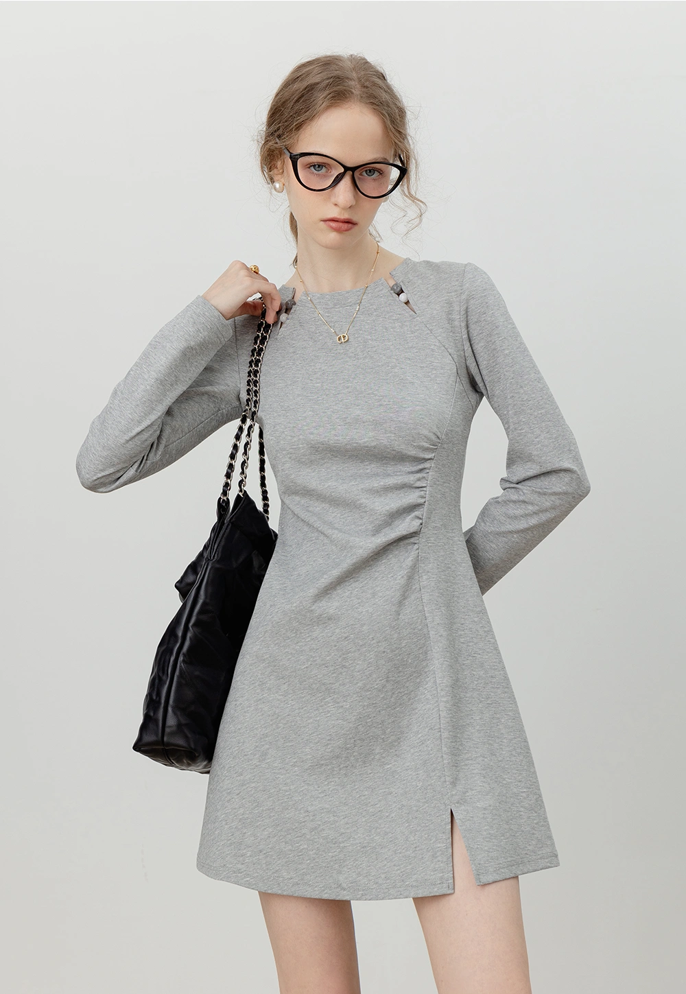 Women's Long-Sleeve Dress with Side Ruching