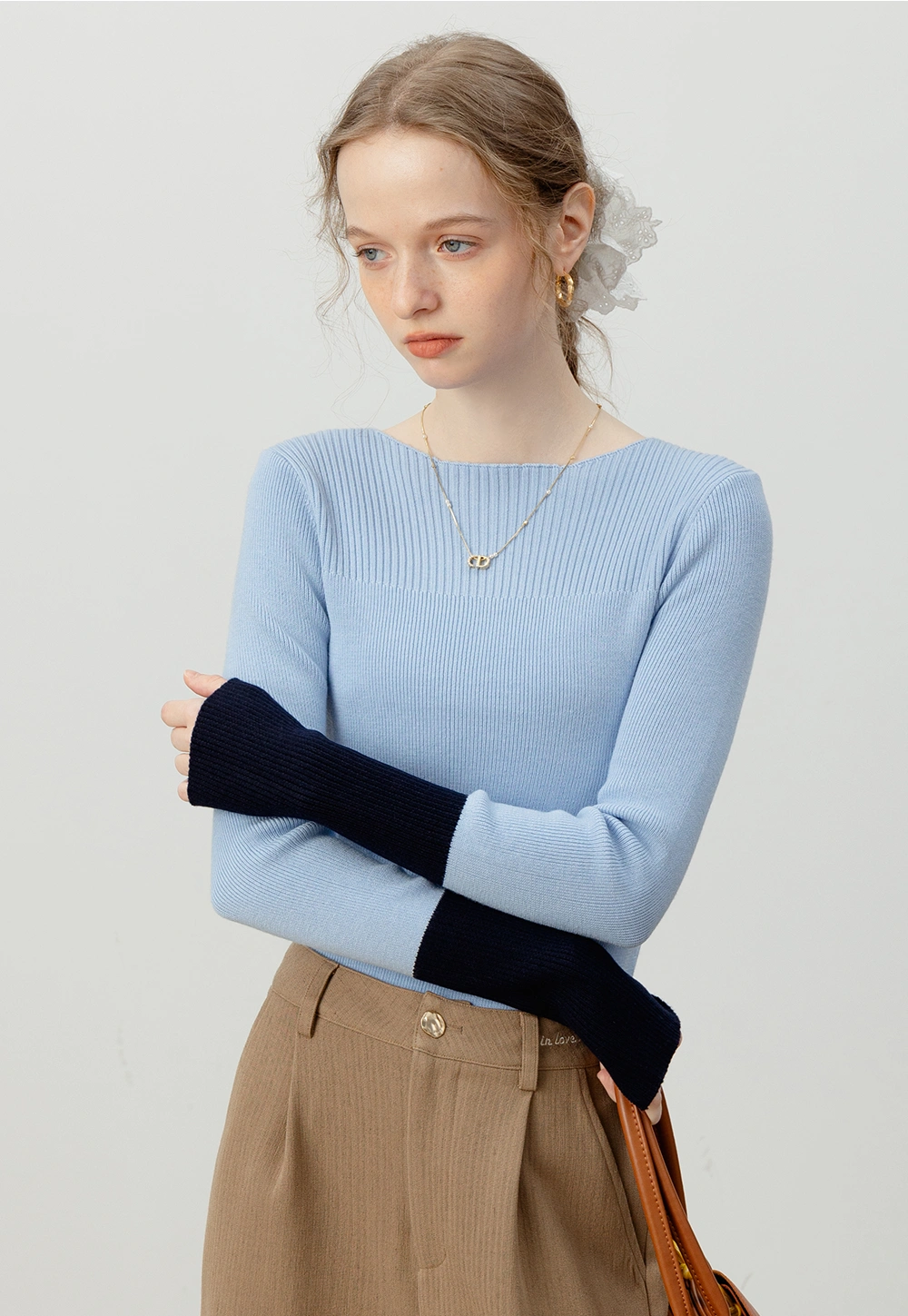 Color Block Long-Sleeve Knit Top