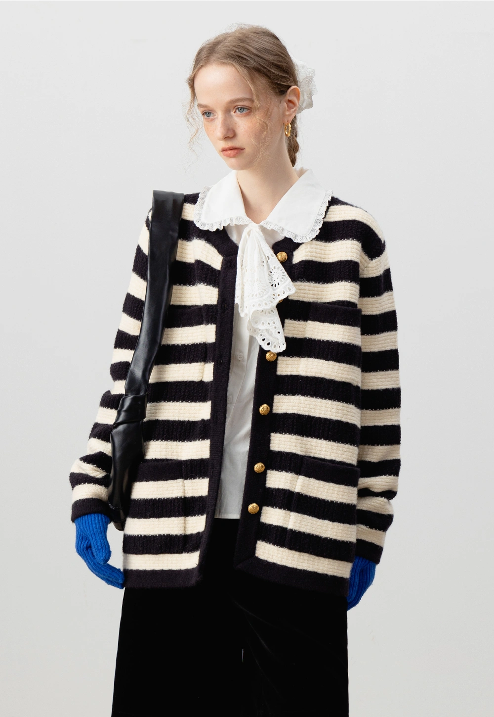 Women's Striped Button-Up Knit Cardigan