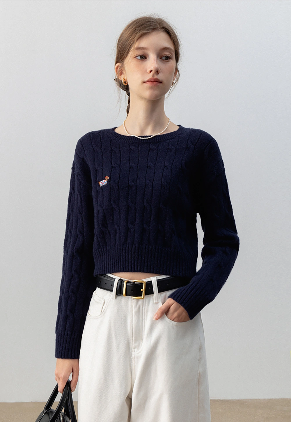 Cable Knit Cropped Sweater