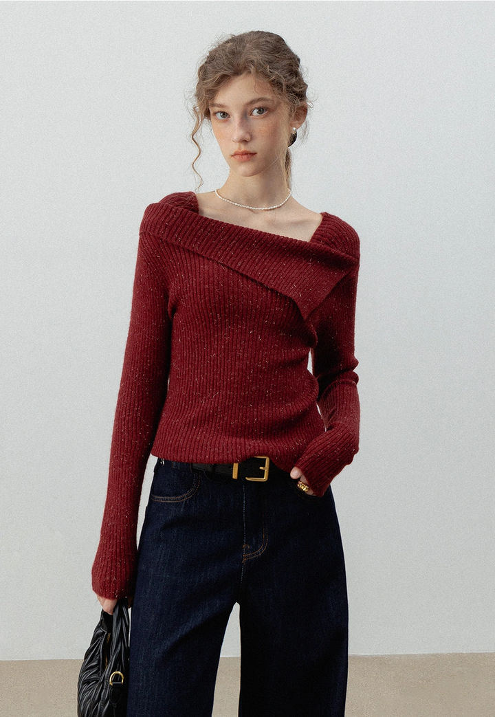 Women's Irregular Square Neck Ribbed Knit Sweater