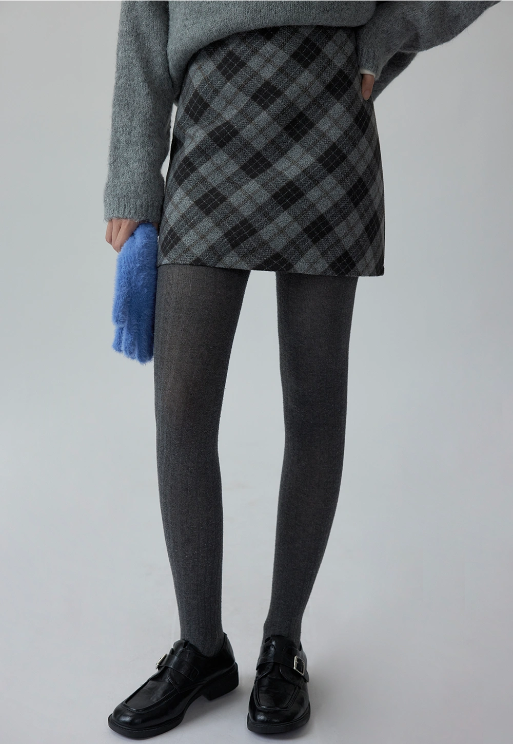 Women's Diagonal Plaid A-Line Wool Skirt