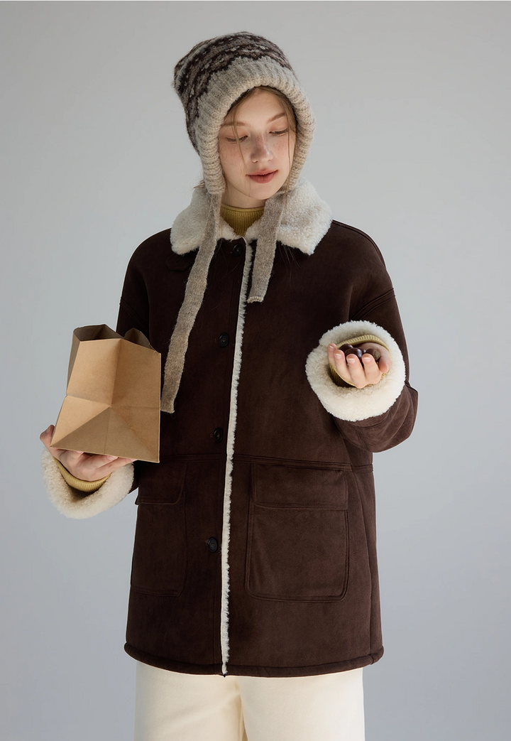 Brown Faux Shearling-Lined Coat