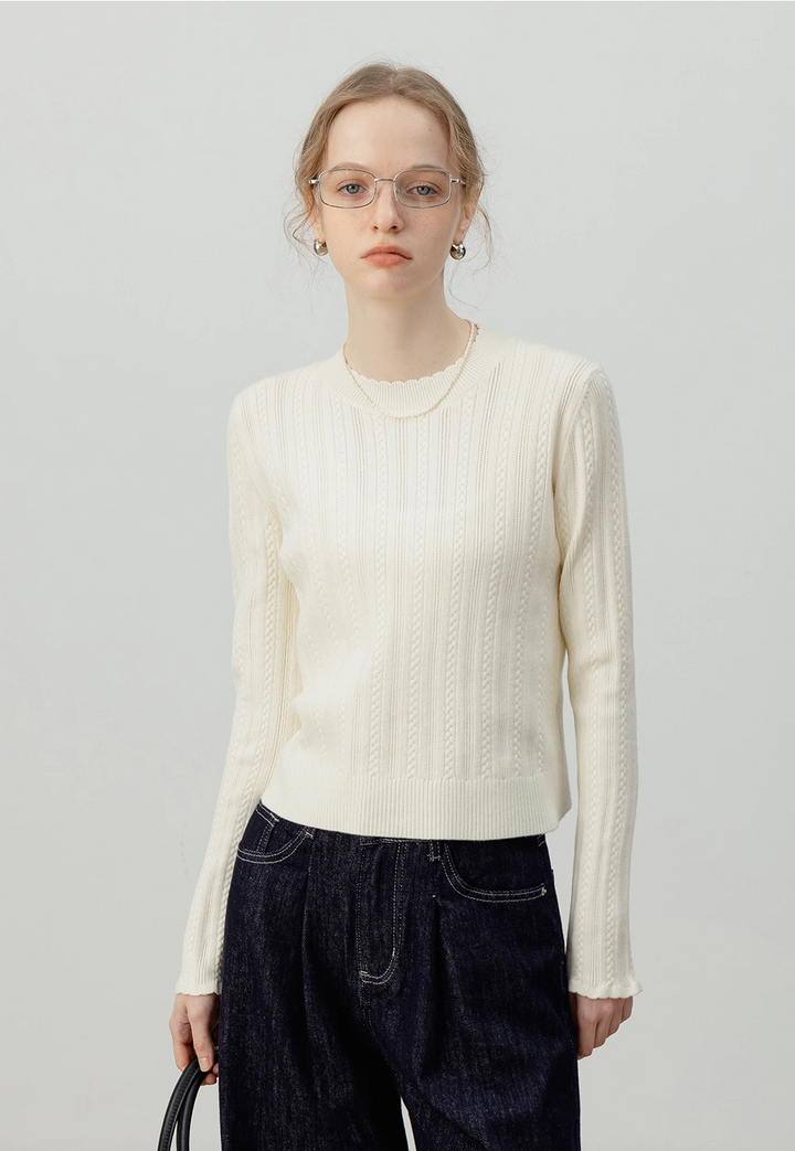 Cable Knit Long-Sleeve Knit Top