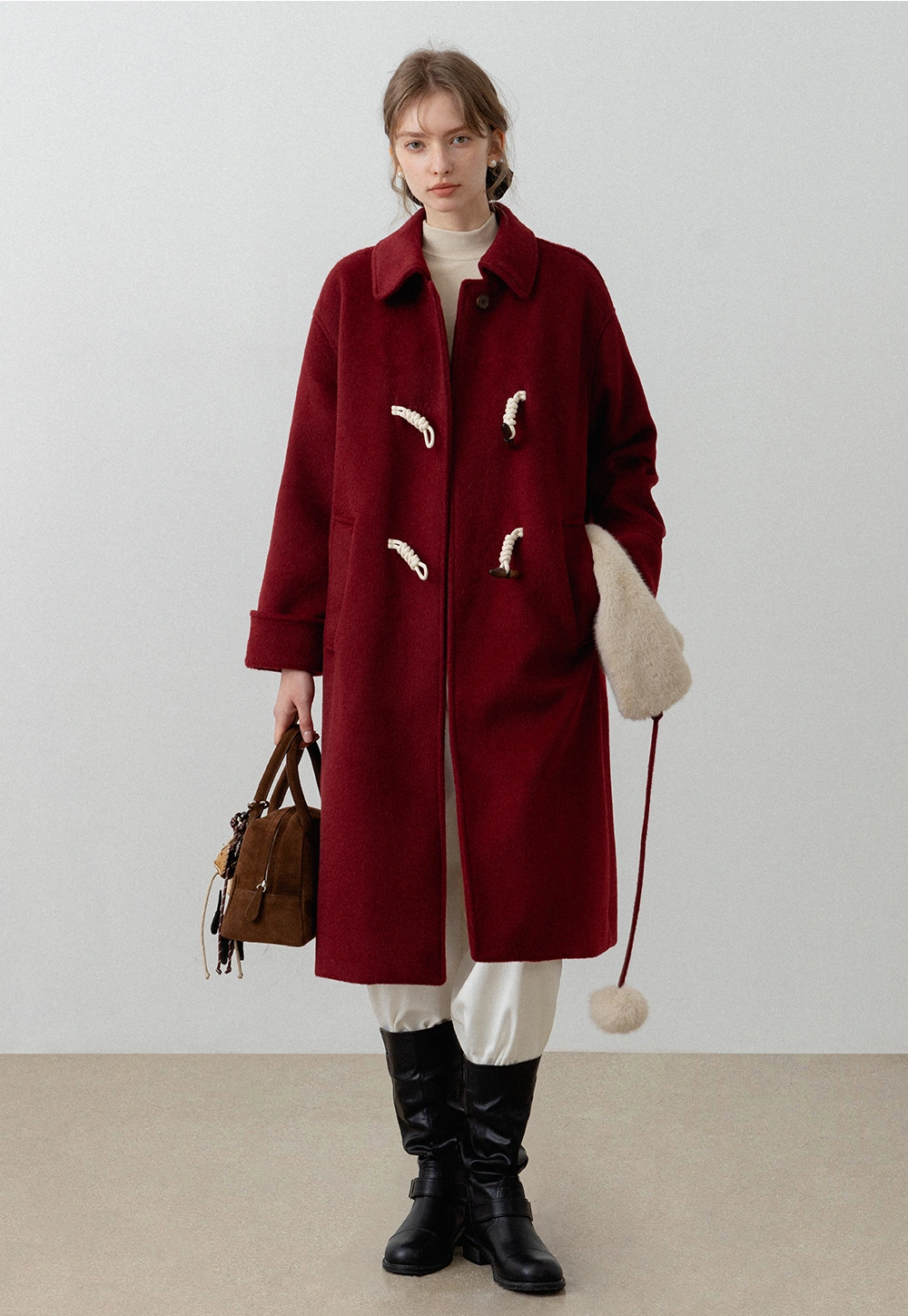 Women's Toggle Button Fleece-Lined Wool Coat