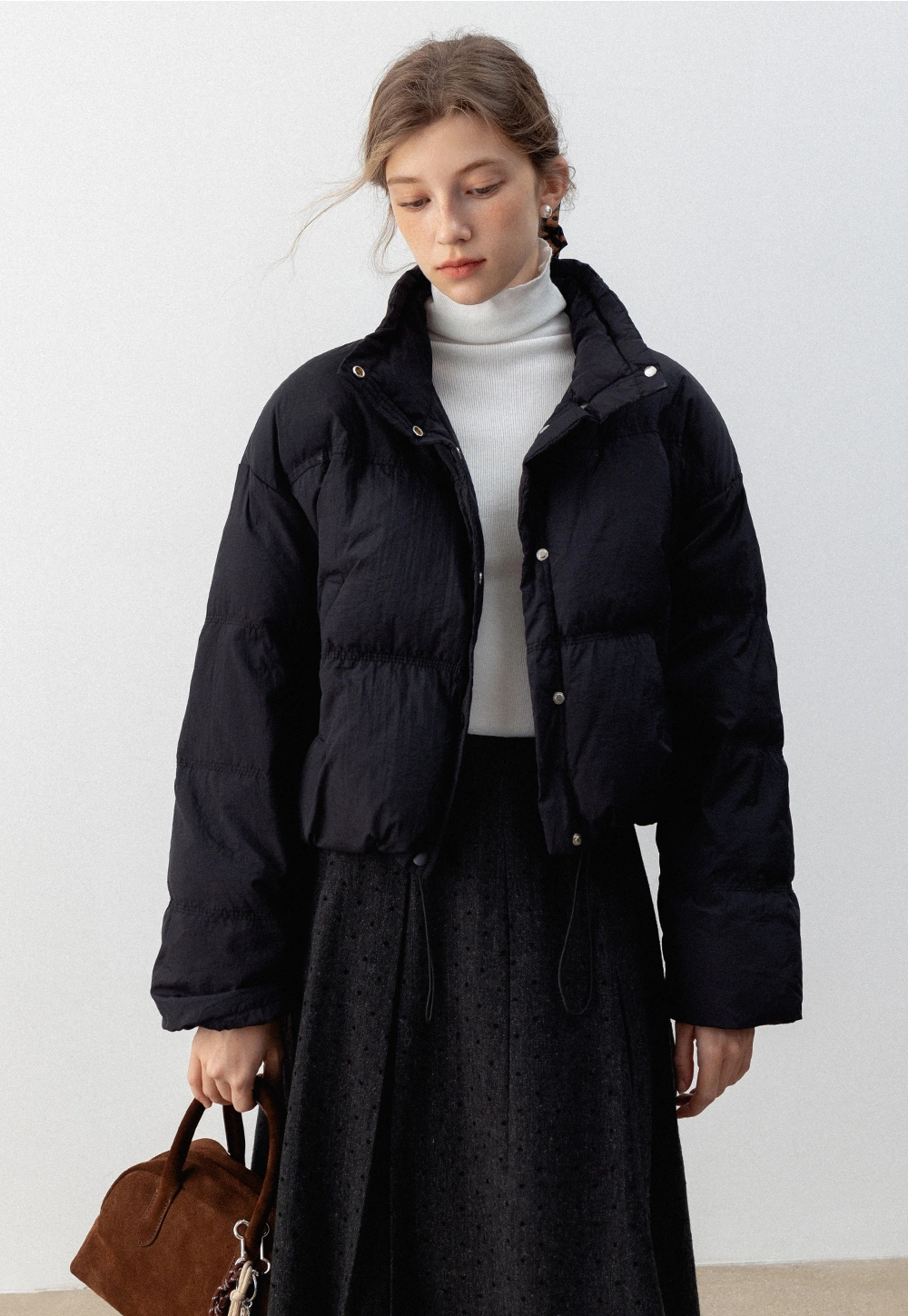 Women's Stand Collar Cropped Puffer Jacket