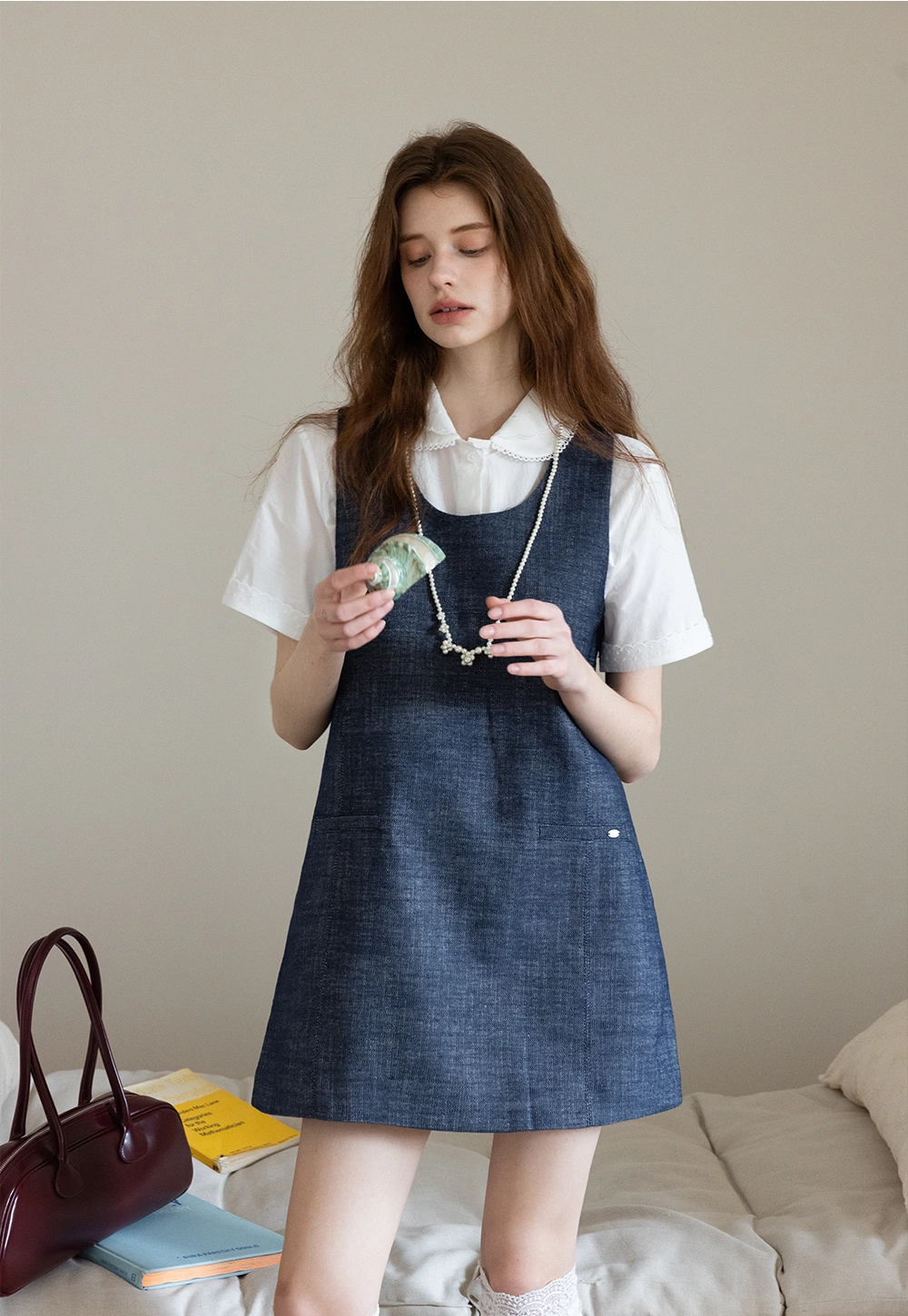 White Collared Button-Up Top with Embroidery