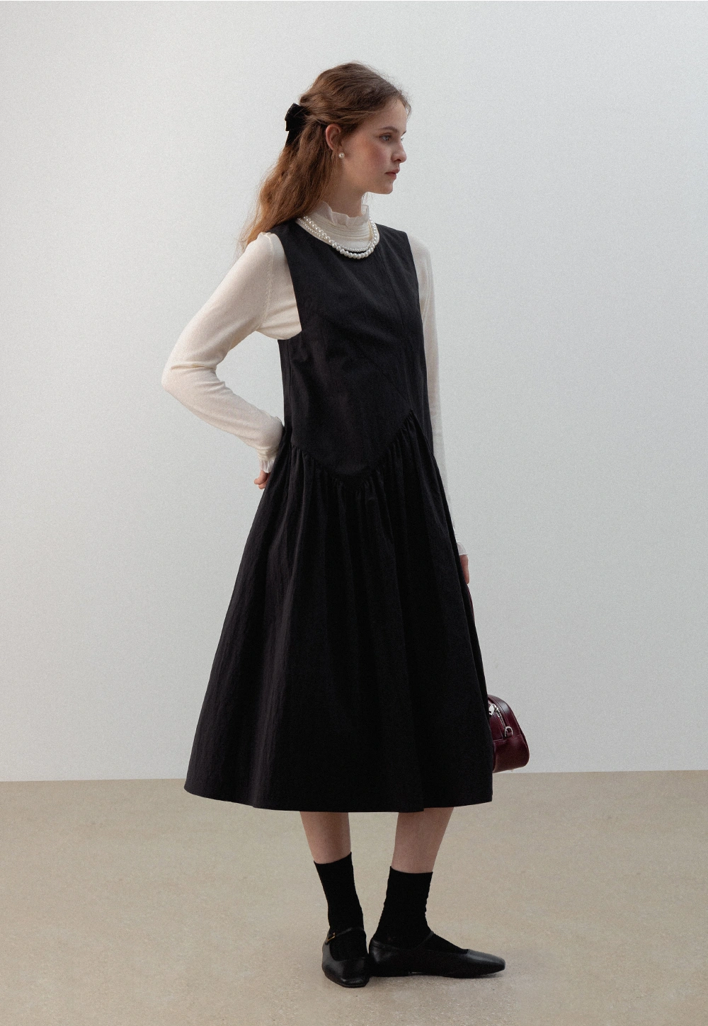 Black Midi Dress With A Layered