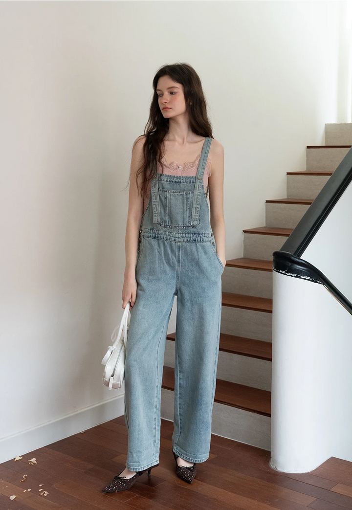 Straight-Leg Loose Fit Denim Overalls