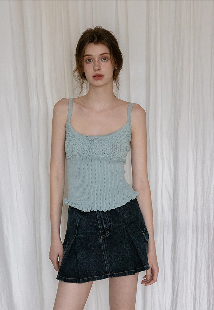 Denim Pleated Skirt with Cargo Pockets