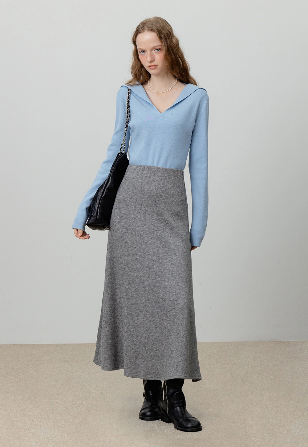 Gray Knit Midi Skirt