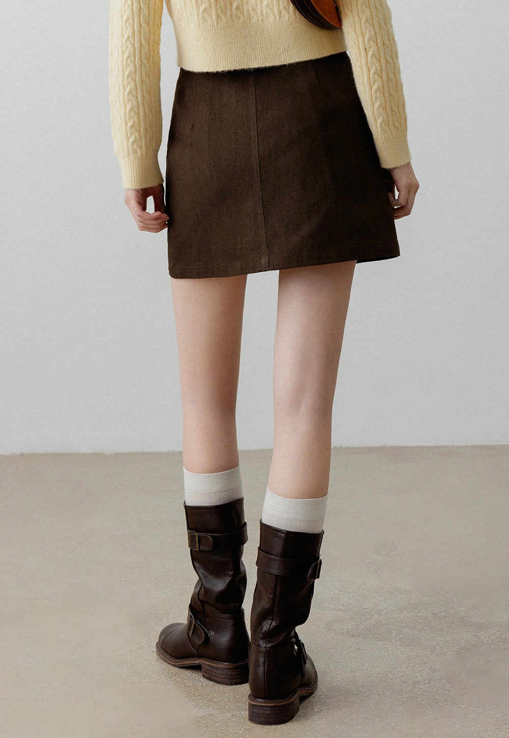 Women's High-Waisted Belted Corduroy Mini Skirt