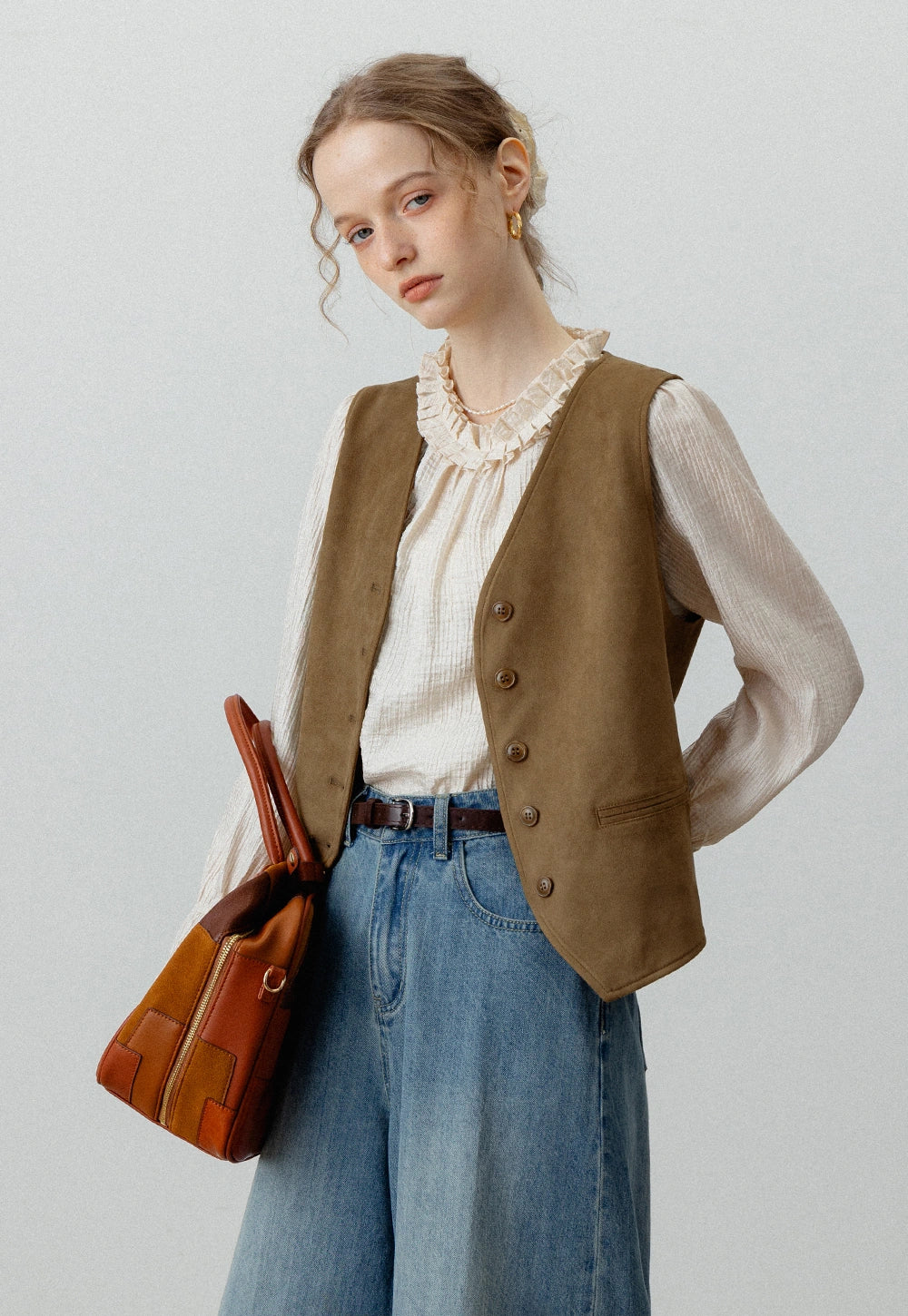 Women's Suede Button-Up Vest