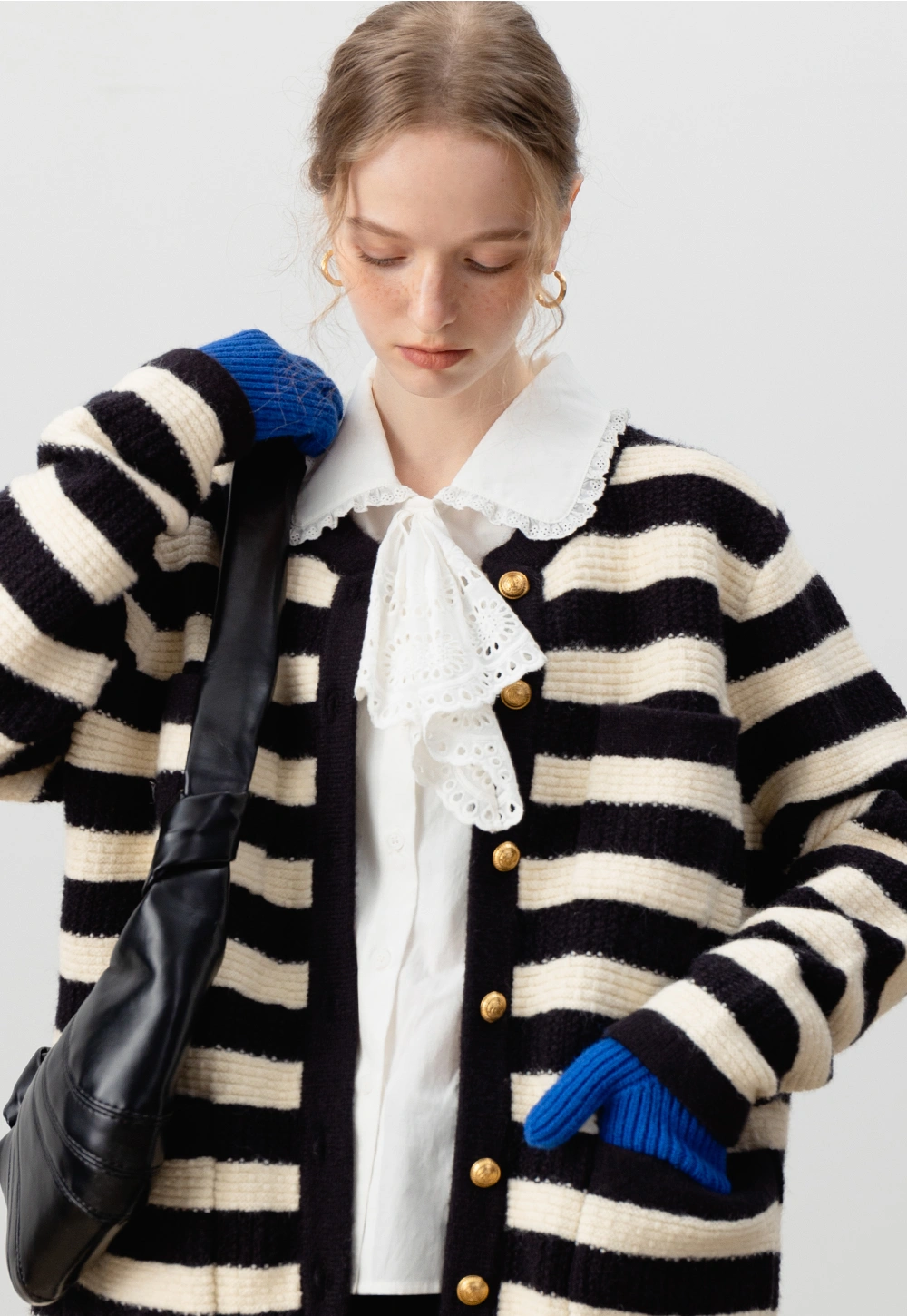 Women's Striped Button-Up Knit Cardigan