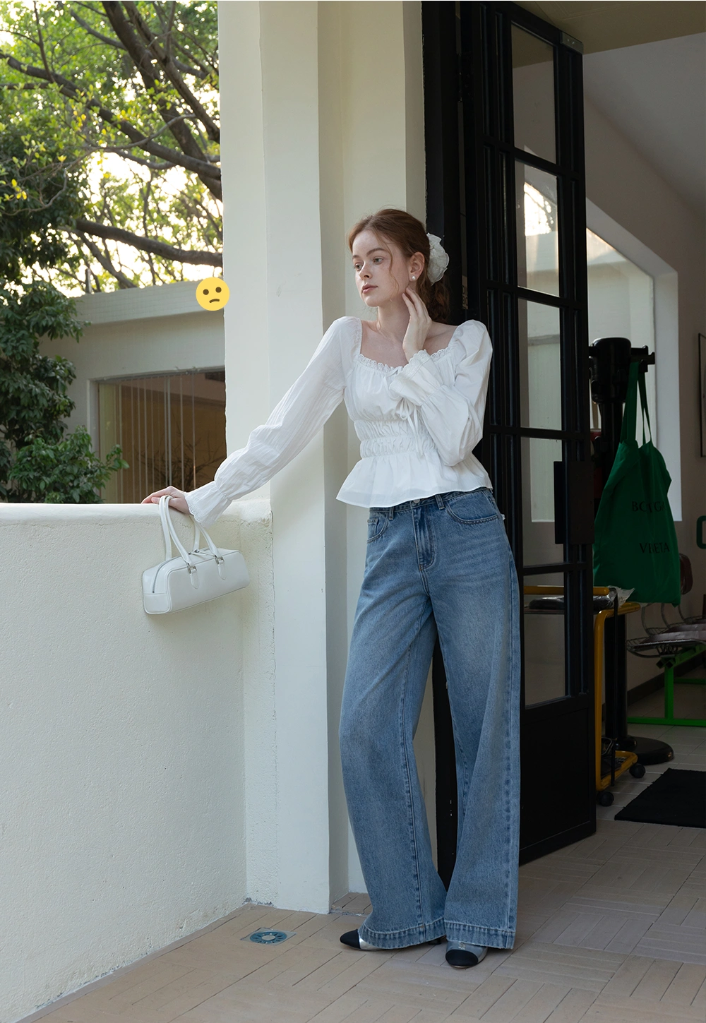 Women’s White Shirred Tie-Front Blouse