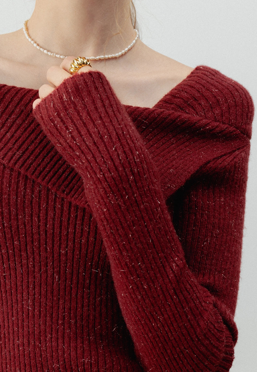 Women's Off-Shoulder Ribbed Knit Sweater