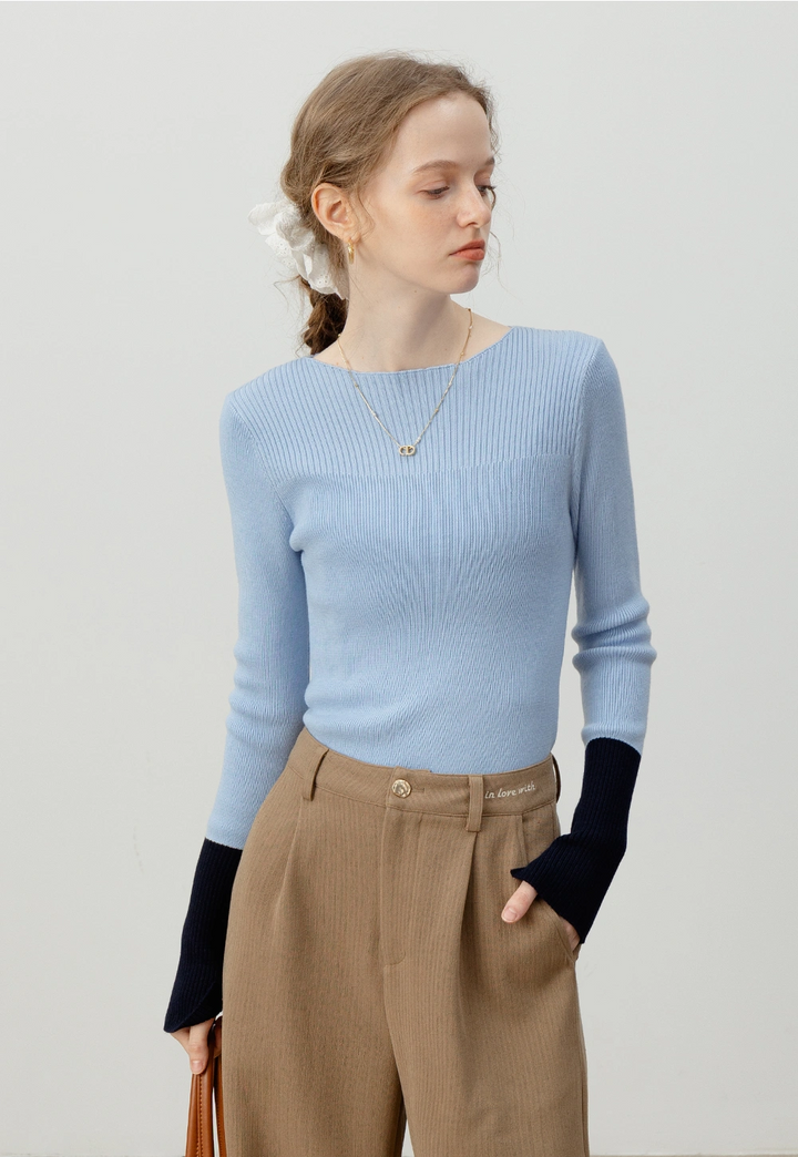 Women's Long Sleeve Color Block Knit Top