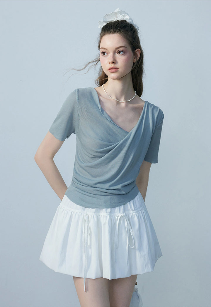 Women's Draped T-Shirt - Asymmetrical Neckline