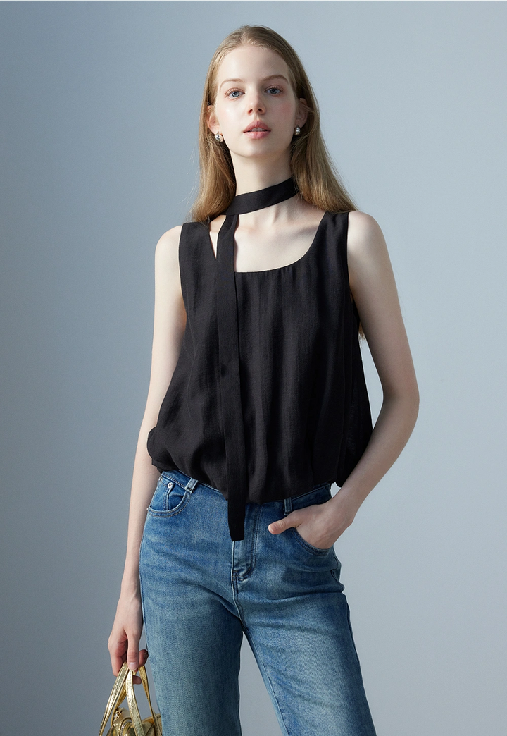 Women's Sleeveless Top with Side Bow Detail