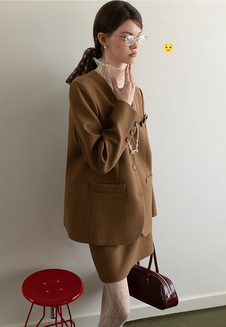 Elegant Brown Blazer Dress Set