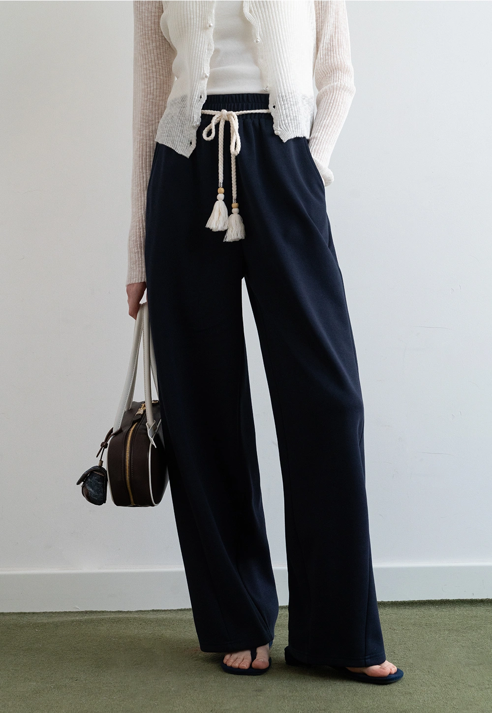 Comfortable Navy Wide-Leg Elastic Waist Pants