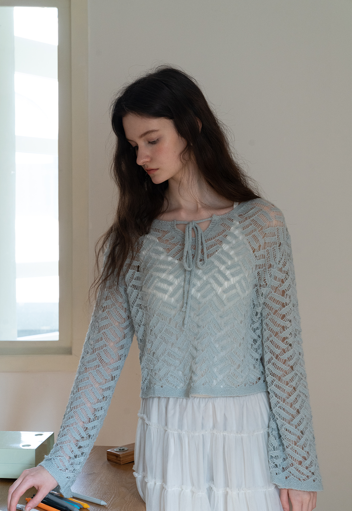 Openwork Knit Tie-Up Top