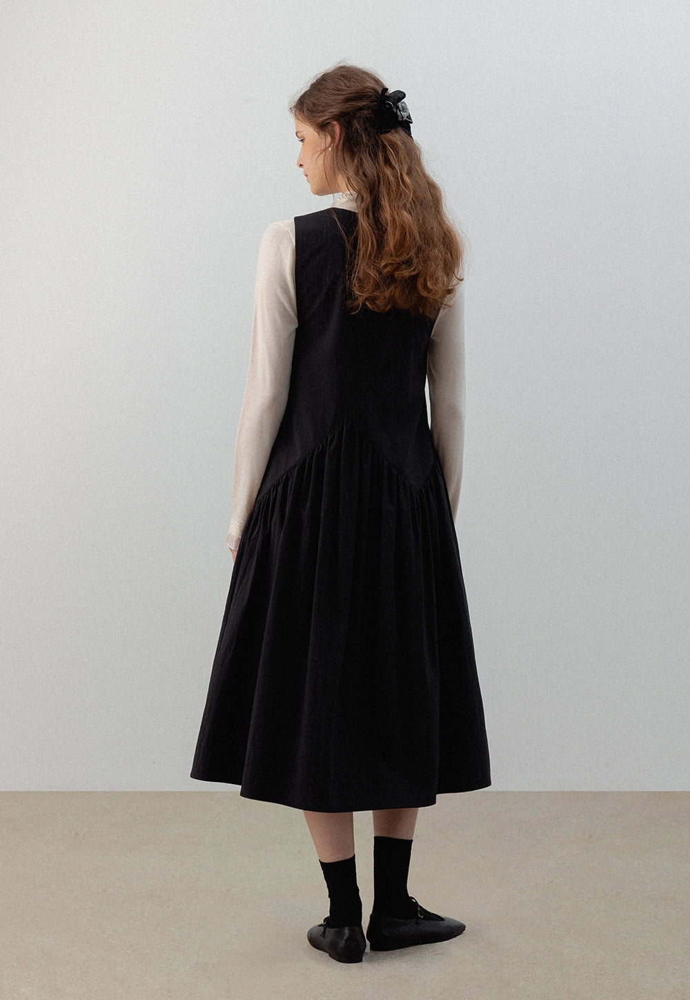 Black Midi Dress With A Layered