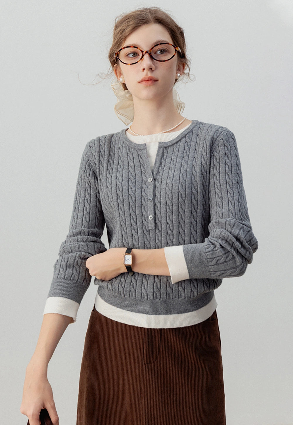 Women's Cable Henley Sweater