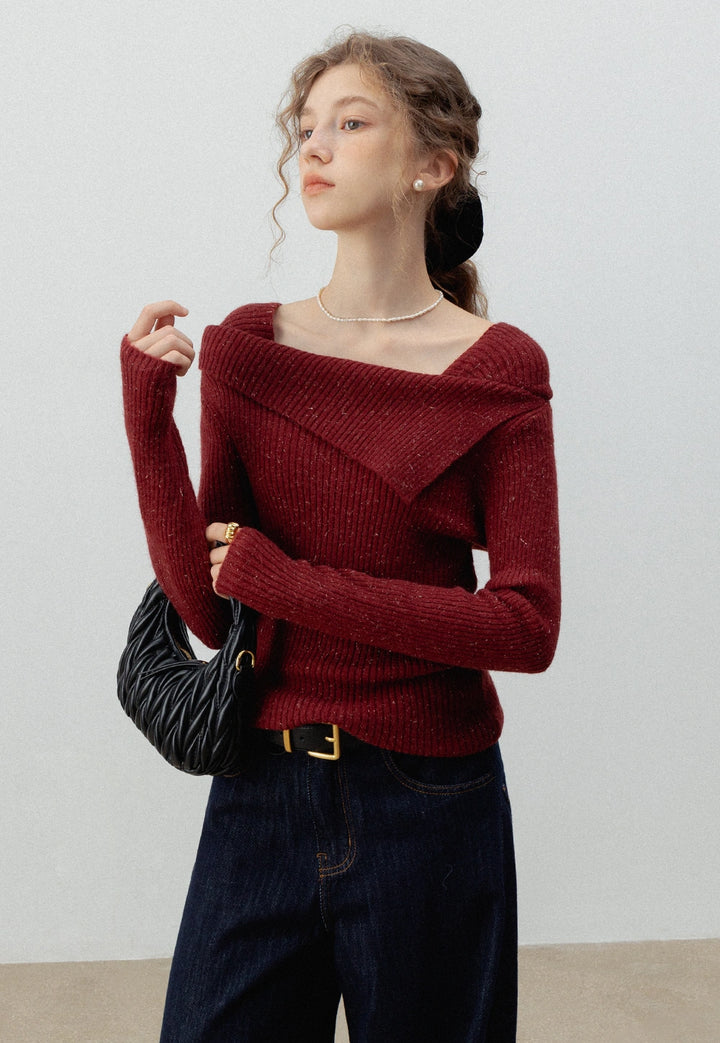 Women's Off-Shoulder Ribbed Knit Sweater