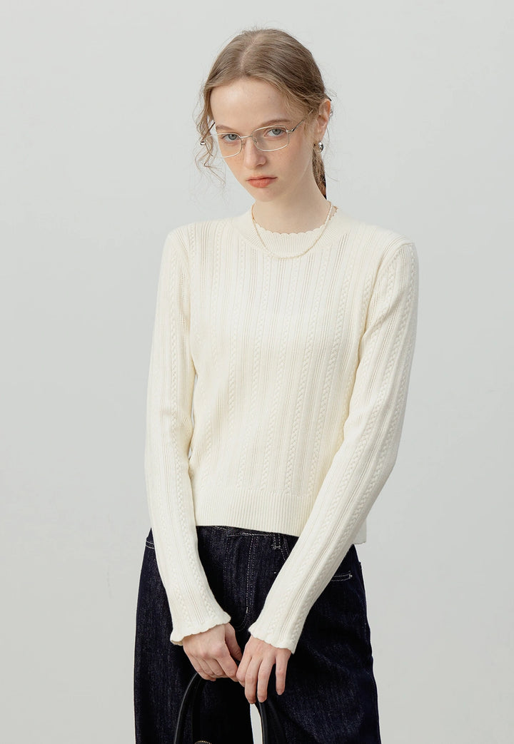 Cable Knit Long-Sleeve Knit Top