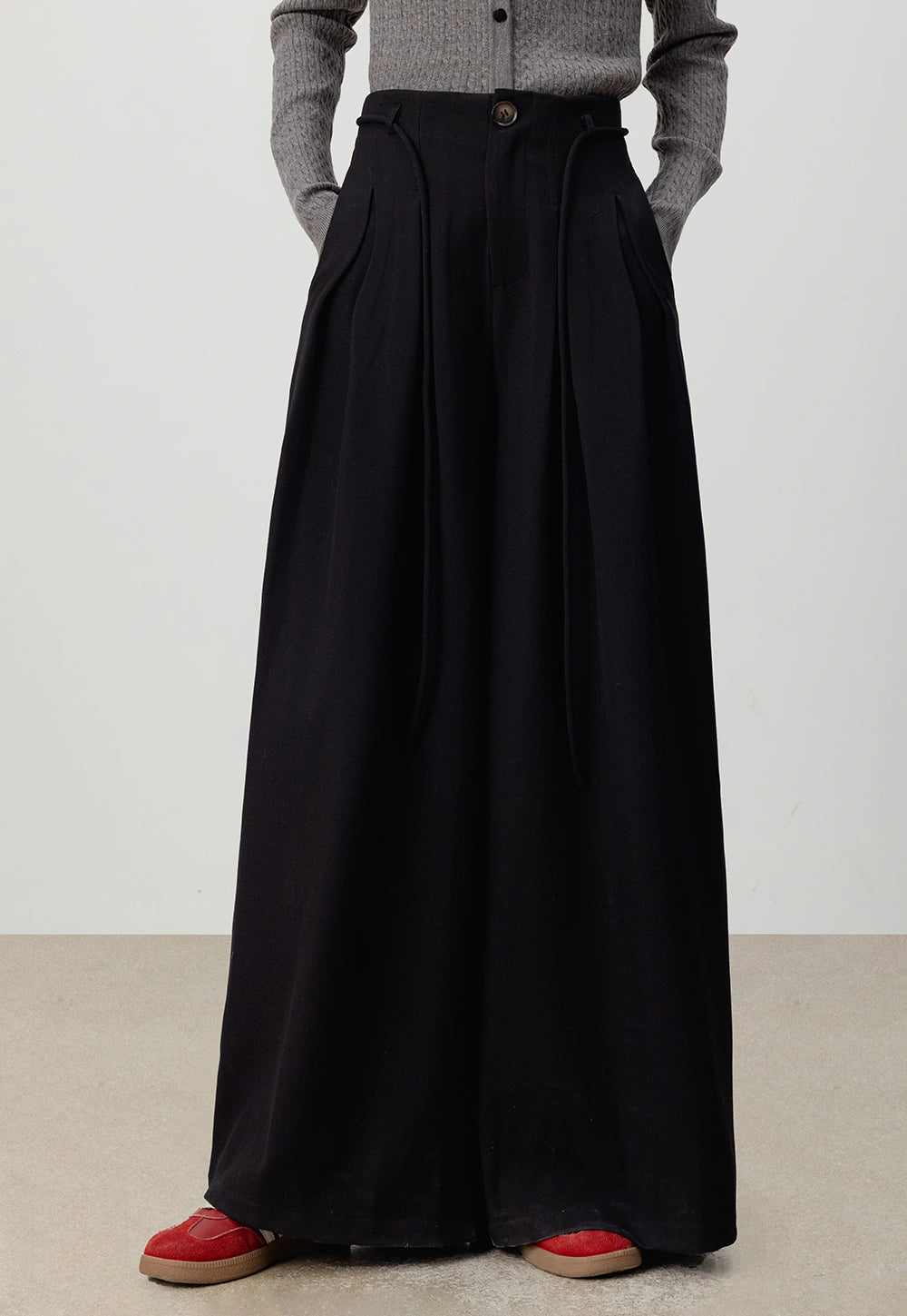 Wide-Leg Pleated Trousers with Belted Detail