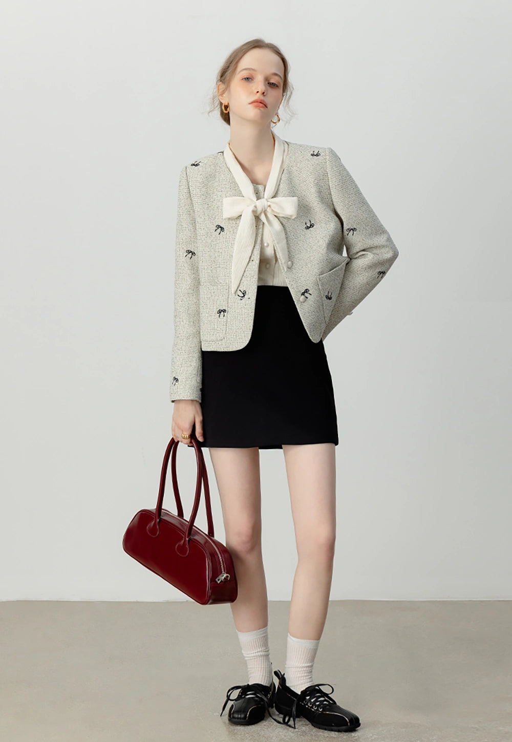 Women's Bow Embellished Tweed Jacket