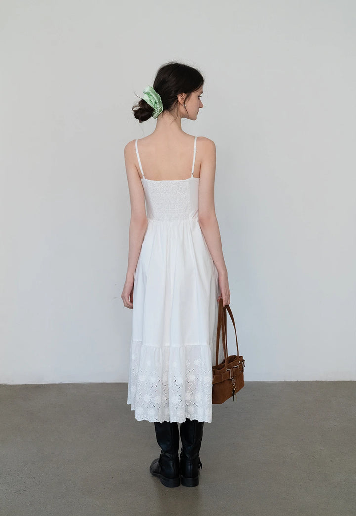 Elegant White French Lace Spliced Holiday Dress