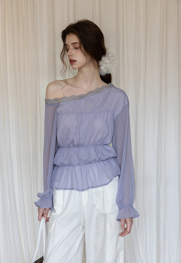 Off-Shoulder Ruffled Blouse with Lace Detail