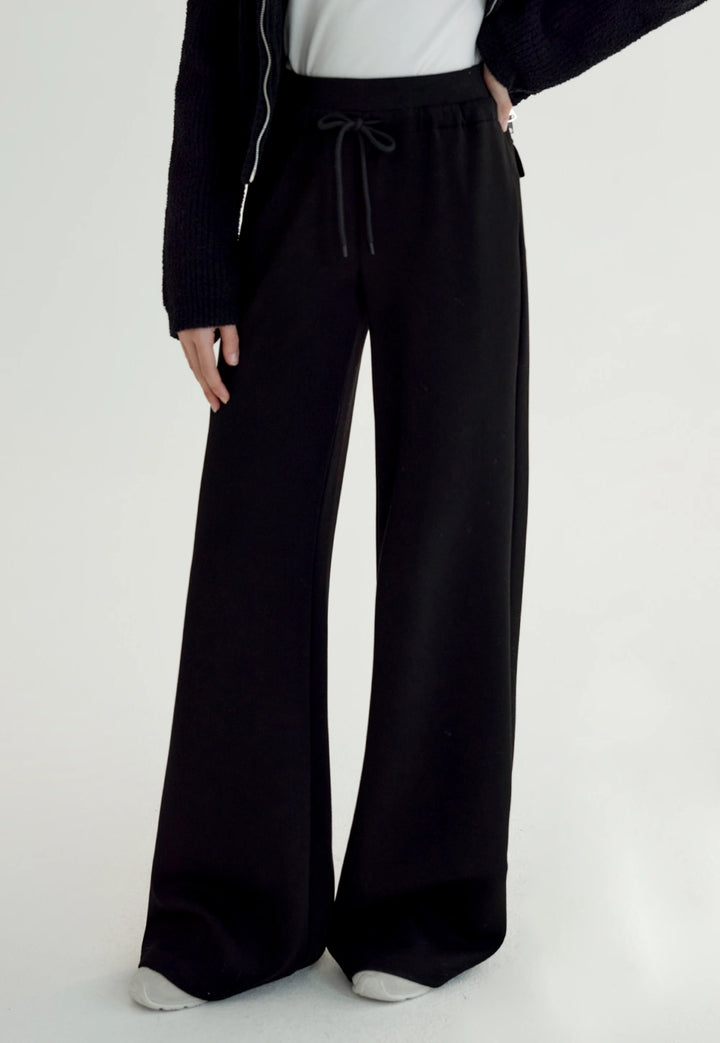 Women's Black Wide-Leg Lounge Pants with Drawstring Waist