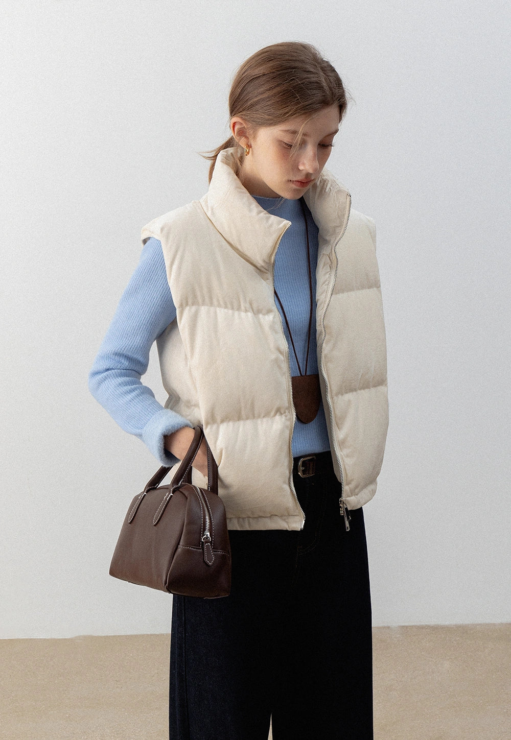 Puffer Vest with High Neck and Zip Closure