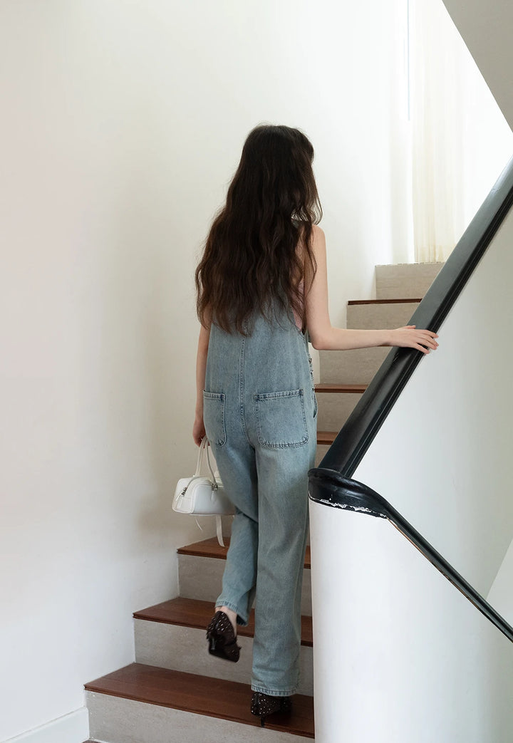 Straight-Leg Loose Fit Denim Overalls