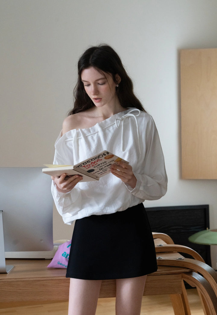 Off-Shoulder Striped Blouse with Tie Detail